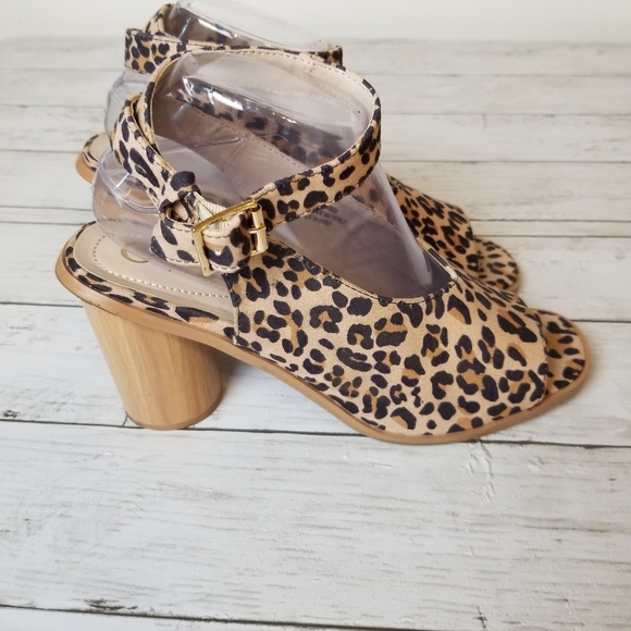Cato C Comfort Leopard Print Open Toe Wrap Ankle Round Faux Wood Heel Sandal - Picture 5 of 13